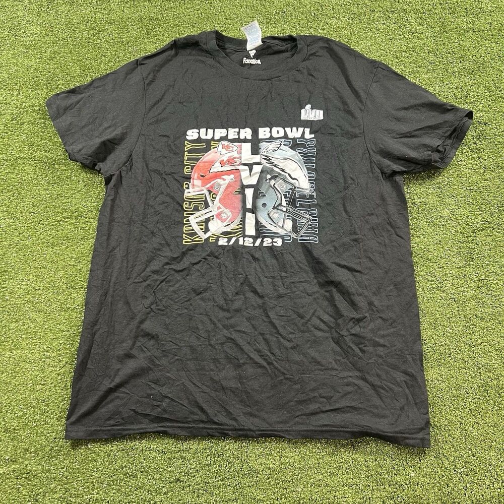 Super Bowl LVII Chiefs vs Eagles Fanatics T-Shirt Men's L Black NWOT NFL